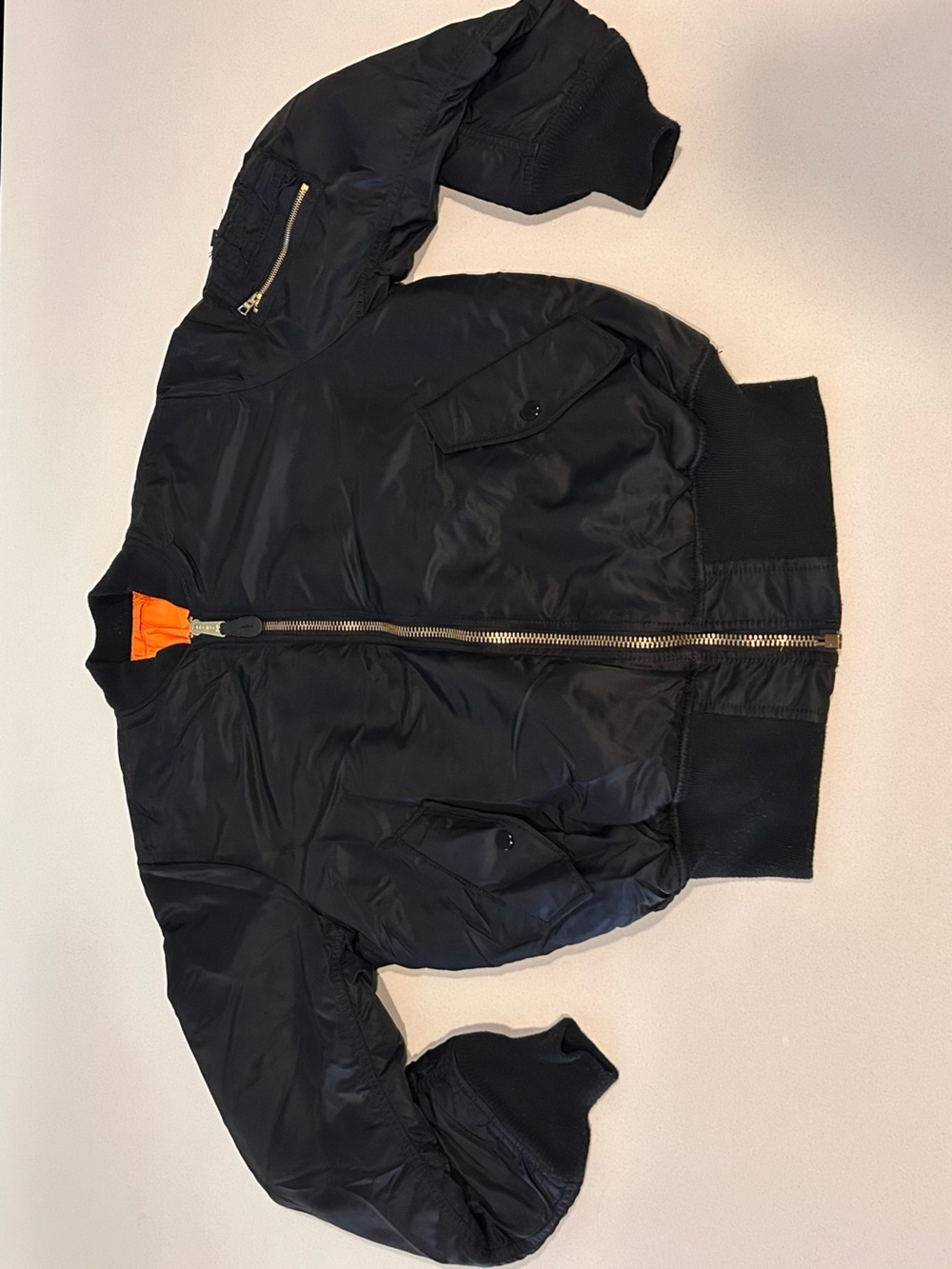 Alpha Industries Black Bomber Jacket with Orange Lining